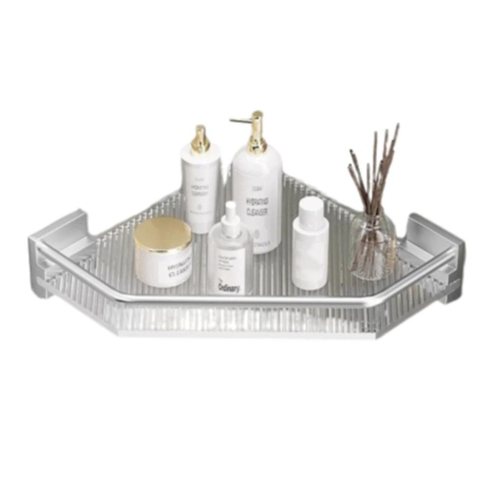

Wall-mounted Corner Shower Rack Detachable Triangle Storage Rack Shampoo Storage Rack Storage silver-hookless