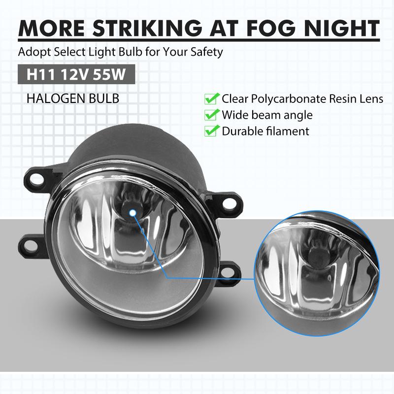 BEVINSEE Front Bumper Clear Fog Lights Lamps w/ Switch & Cables & Lamp Frame for Toyota Yaris Hatchback 2009-2011