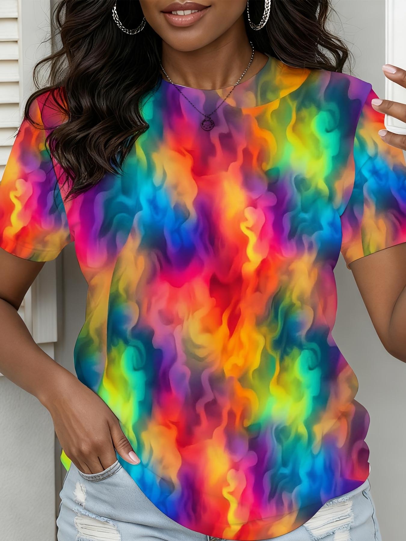 

0XL-9XL Rainbow Tie-dye Pattern. Featuring a Flowing Design with Bright Color Swirls. Women s Clothing S дубильная кора