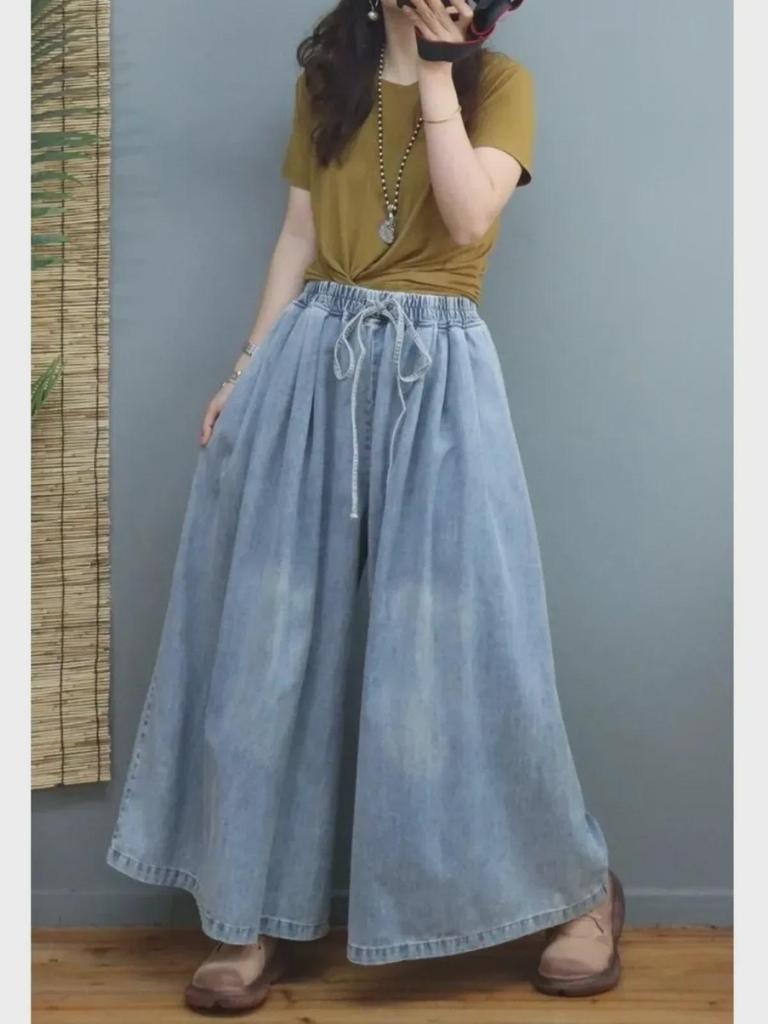 Plus Size Elastic Waist Wide-Leg Jeans for Women - Slimming, Loose Fit, Spring & Autumn