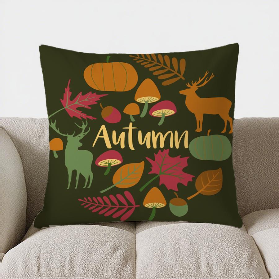 Home Decor Hello Autumn: Squirrels & Fall Leaves Pillow Pattern Cushion Cover Suitable For Sofa Bedroom Car Pillow Cover