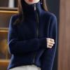 Cardigan da donna 100% lana pura con colletto alla coreana e zip - Maglione versatile a maniche lunghe Moda Autunno/Inverno