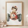 Boy In a Racing Car Poster Boy In a Racing Car Poster, 50X70 Cm, Frameless, Premium Canvas On Stretcher