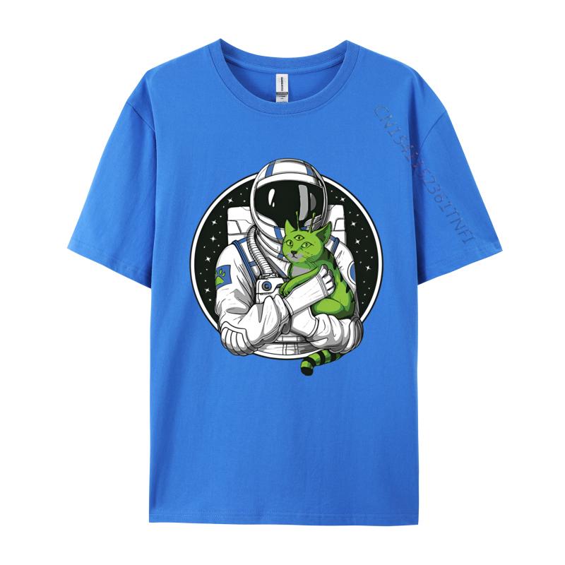 Astronaut Alien Cat Psychedelic Space Tshirt Men Cotton Tshirts Astronaut Gifts Man Tops Streetwear Newest Design