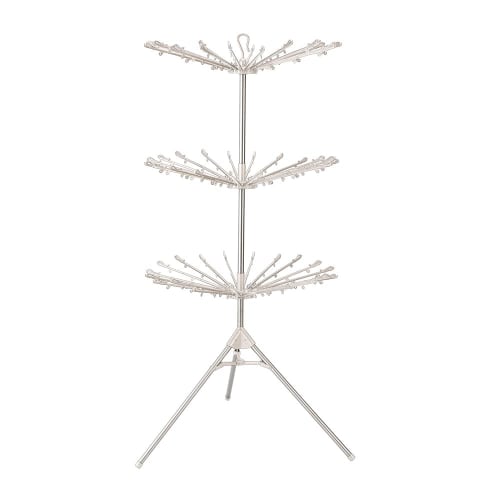 Bestco Stainless Steel Clothes Drying Rack with Parasol, 3 Tiers, Large Capacity, Indoor Use, 88cm Wide x 88cm Deep x 170cm High, Light Gray, NY-278