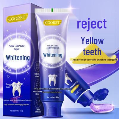 Whitening Toothpaste 100g - Stain & Yellowing Removal, Super White Star Shine, Purple Light Blue Foam Formula.