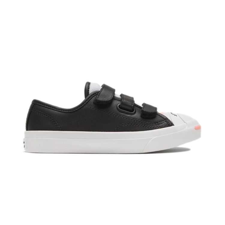 Converse Jack Purcell Velcro Casual Durable Low-Top Kids Sneakers Kids Sneakers Black White Orange 369801C