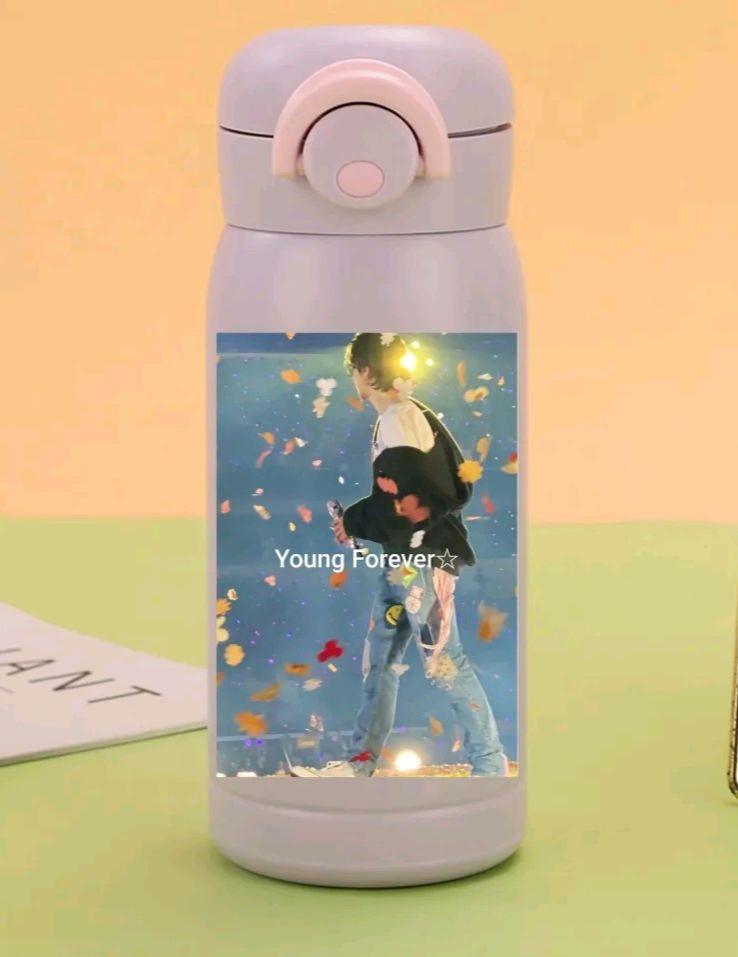 

[Б/У] Бутылка для воды из нержавеющей стали BTS JIMIN 350 мл Фиолетовая Корея Повреждена! Дешевый товар