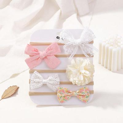 5 Pièces/Ensemble Bandeau Élastique pour Bébé Nouveau-né Fleur Dentelle Nœud en Nylon Bandes Cheveux pour Filles Nourrisson Tout-petit Accessoires Cheveux Doux Cadeau