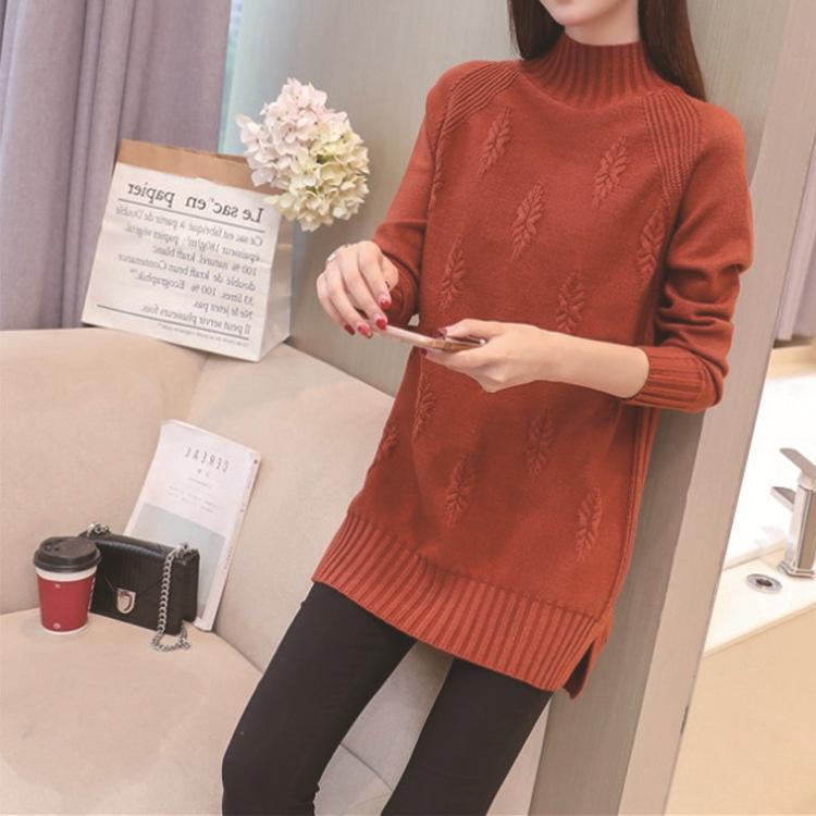 Damski zimowy sweter vintage z wysokim kołnierzem, duży rozmiar, swobodny sweter, dzianinowy, długi rękaw, nadruk, długi rękaw