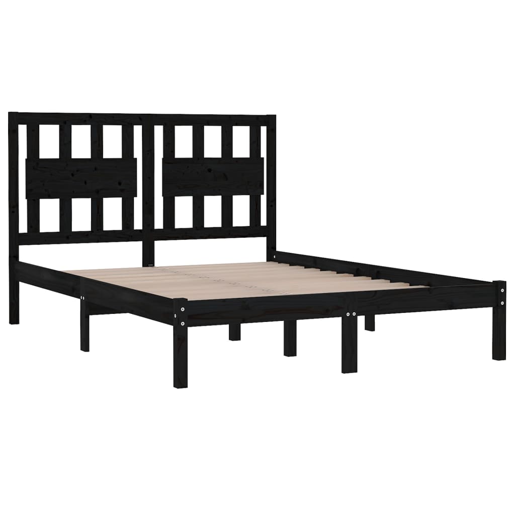 Solid Wood Bed Frame Black Pine 140 x 190 cm