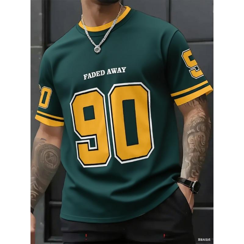 Men's Round Neck Short Sleeve Summer Patchwork Letter NO.90 Print Casual Tees Sports Football Jersey Y2k Women's T-shirt Tops