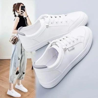 Women's Sports Vulcanized Shoes Spring Autumn Flats Solid Color Jogging Sneakers Young Girls Students Casual White Trainers