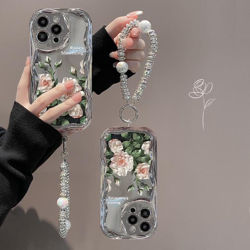 Applicable To Apple 15 Mobile Phone Case Iphone14pro Crystal Flower Chain 13/12 Electroplated Silver 11 Full Cover Anti-fall