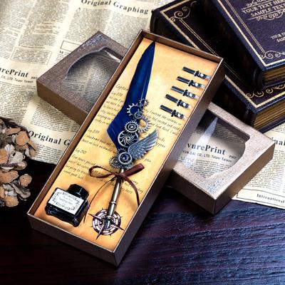 Blue Peacock Mechanical Punk Wind Wings Pen Dipping Pen Ink Advertising Gift Pen Quill