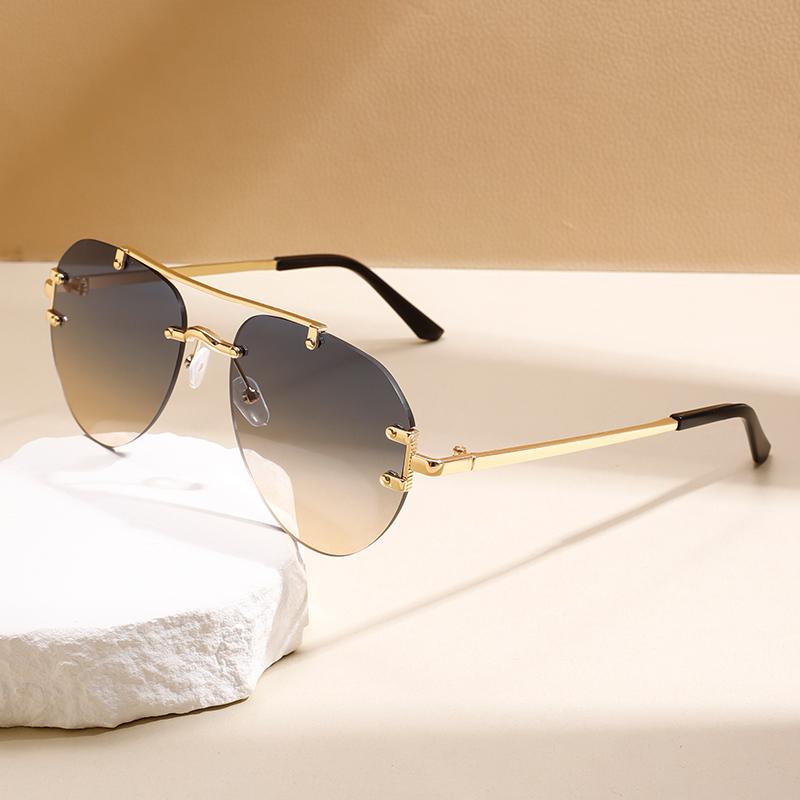 KAMMPT Rimless Pilot Sunglasses Men Classic Double Bridge Gradient Shades Trendy Vintage Fashion Multicolor Casual Sun Glasses