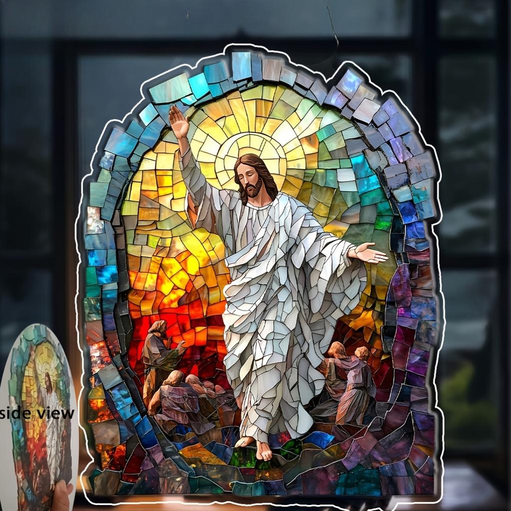2D Flat Acrylic Jesus Resurrection Sun Catcher Decoration, Indoor and Outdoor Decoration - No Battery/electricity Required, Free Day Decoration, Shop
