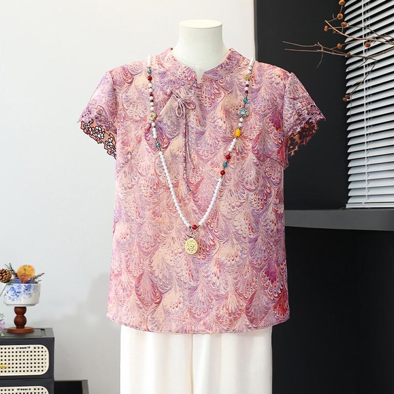 Datang Furen Chinese Style Half-Sleeve T-Shirt for Middle-Aged Women
