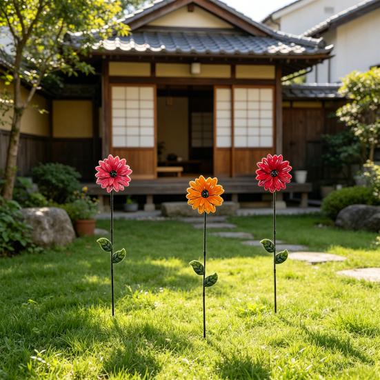 Metal Flower Garden Stake Decorative Flowers Yard Art for Spring Outdoor Yard Porch Lawn Pathway Pot Decoration