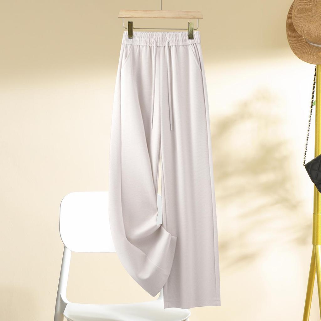 Morelowe drapowane spodnie damskie z wąską/szeroką nogawką, Wiosna/Jesień 2025, Popularne lekkie luksusowe casualowe elastyczne w pasie z prostą nogawką.