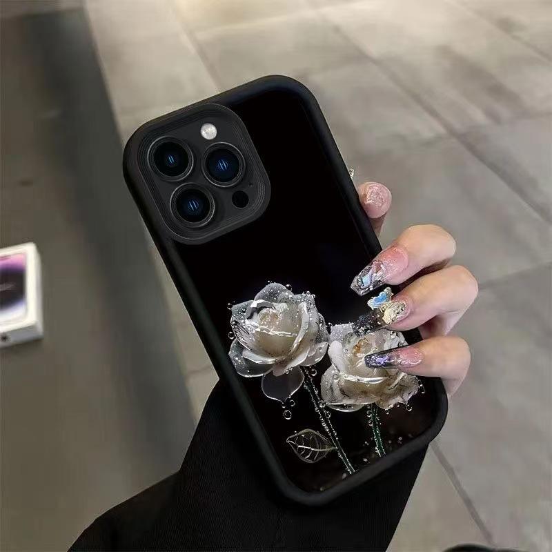 Crystal Rose iPhone Case: Compatible with 13, 14, 15 Pro, 16 Pro Max, and 17 models, offering full coverage protection.