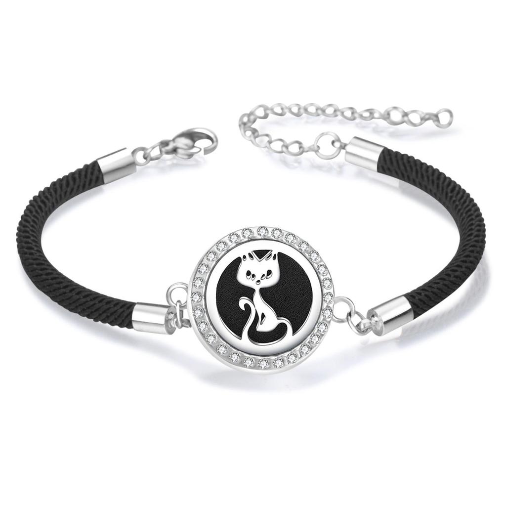 Diamond Inlaid Aroma Diffuser Bracelet: Adjustable Black Rope Wristband for Women