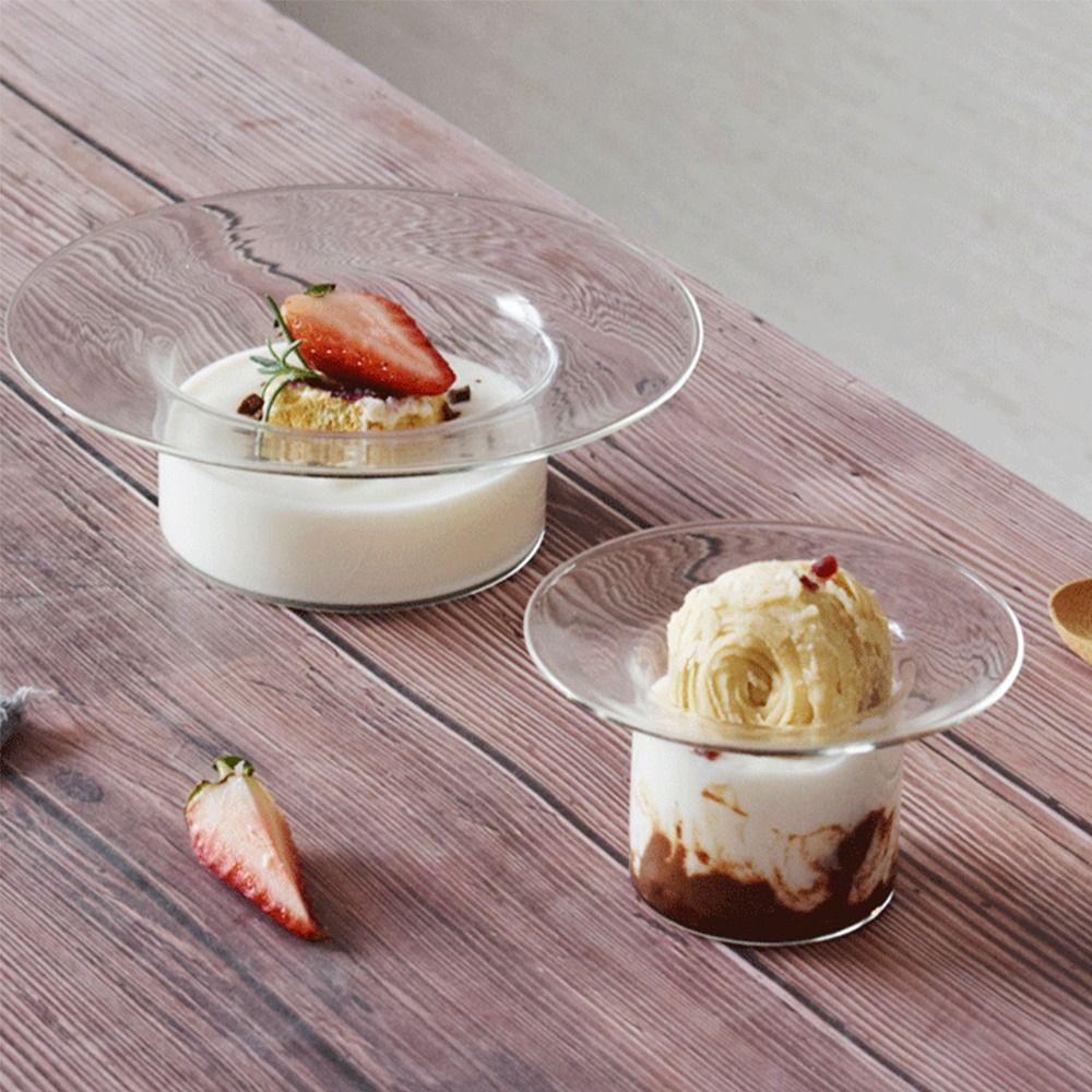 Multifunctional Transparent Glass Bowl Straw Hat Shaped Household Yogurt Bowl Decorative Fruit Salad Plate Coffee