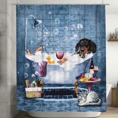 Funny Sausage Dog Dachshund Shower Curtains For Bathroom, Cartoon Dogs Bath Curtains With Cute Animals Waterproof Machine Wash