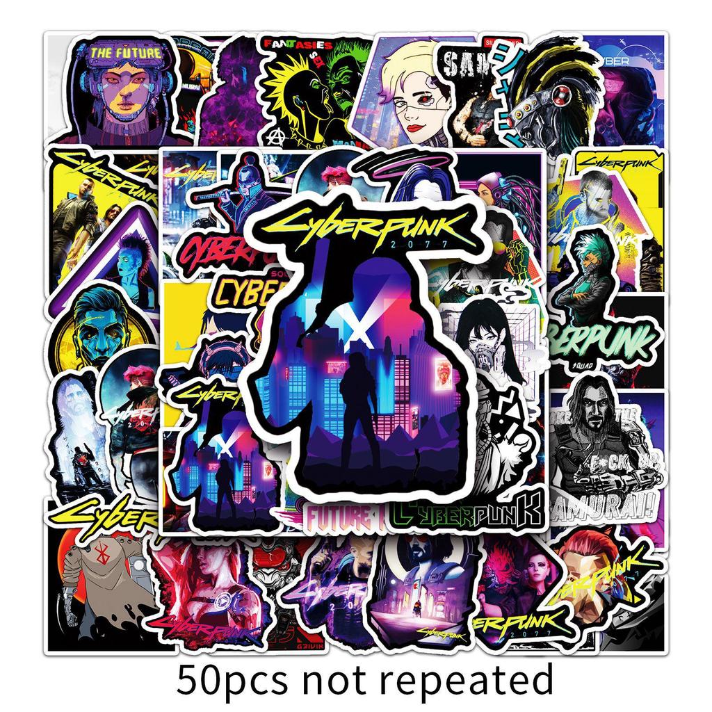 50 Waterproof Cyberpunk 2077 Stickers: Perfect for Water Bottles, Suitcases, Phone Cases, and Laptops