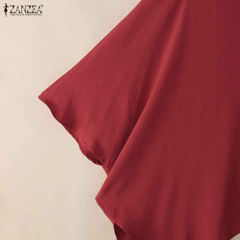 ZANZEA Women Casual Round Neck Summer Half Sleeve Irregular Hem Blouse