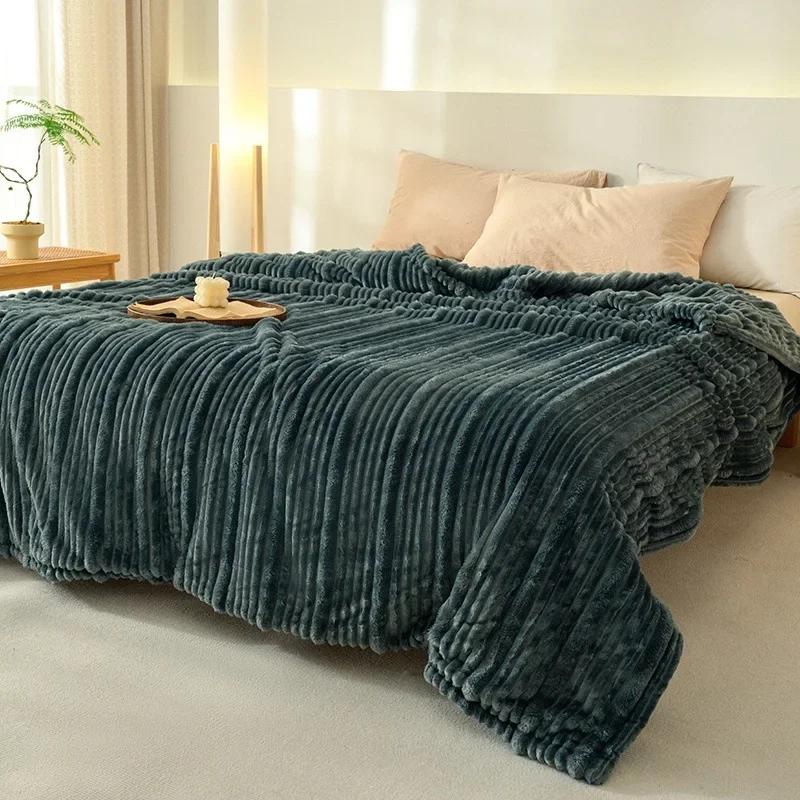 2024 new 310g high gram weight Class A milk fleece mother and child striped jacquard blanket coral fleece