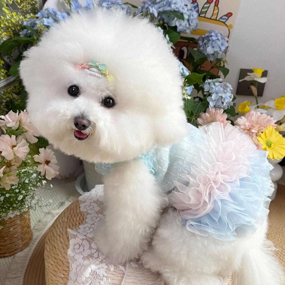 Lace Bow Pet Mesh Dress Cute Pet Clothes Fashion Dog Princess Skirt  Spring Summer