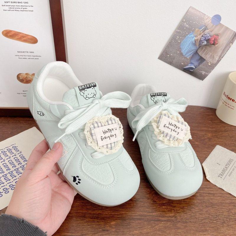 Women's Retro Bowknot White Casual Shoes - 2026 Spring/Summer Versatile Flat Bottom German Training Style