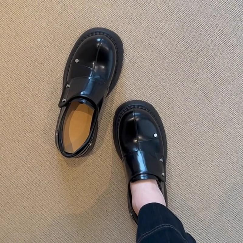 New, cowhide version Derby high-end thick-soled Velcro lazy loafers British style one-pedal small leather shoes