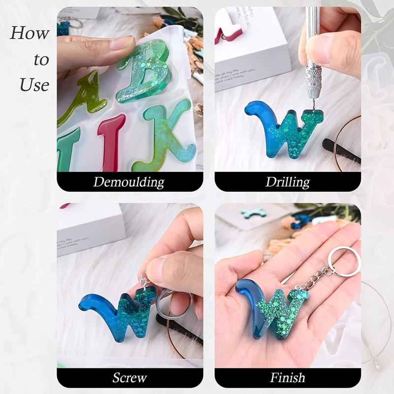 Silicone Alphabet Resin Molds Kit Letter Silicone Mold Epoxy Resin Casting Mold Keychain Making Set Keychain Supplies