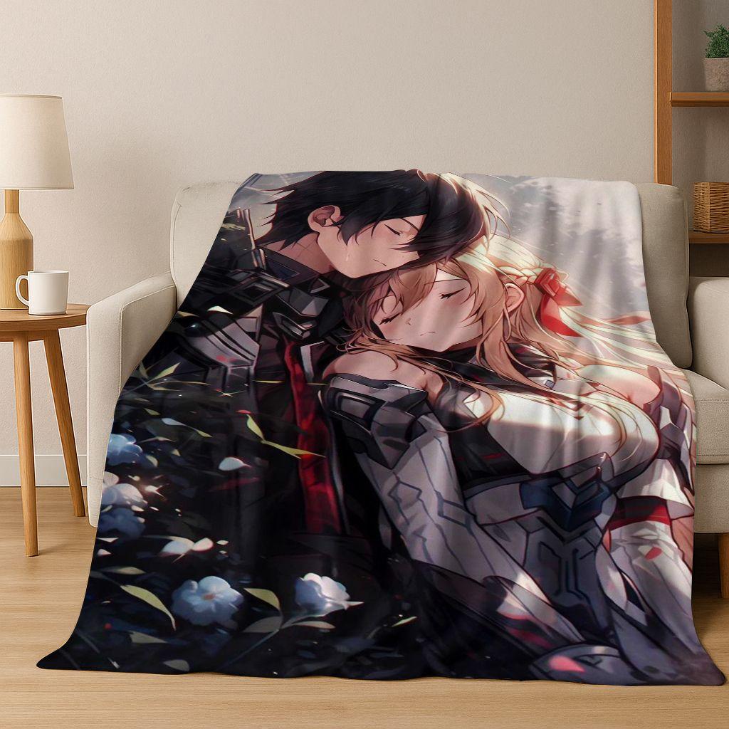 Anime SAO Sword Art Online Cartoon 3D Flannel Blanket,Cozy Soft Throw Blanket for Home Bedroom Bed Sofa Picnic Cover Gift Kids