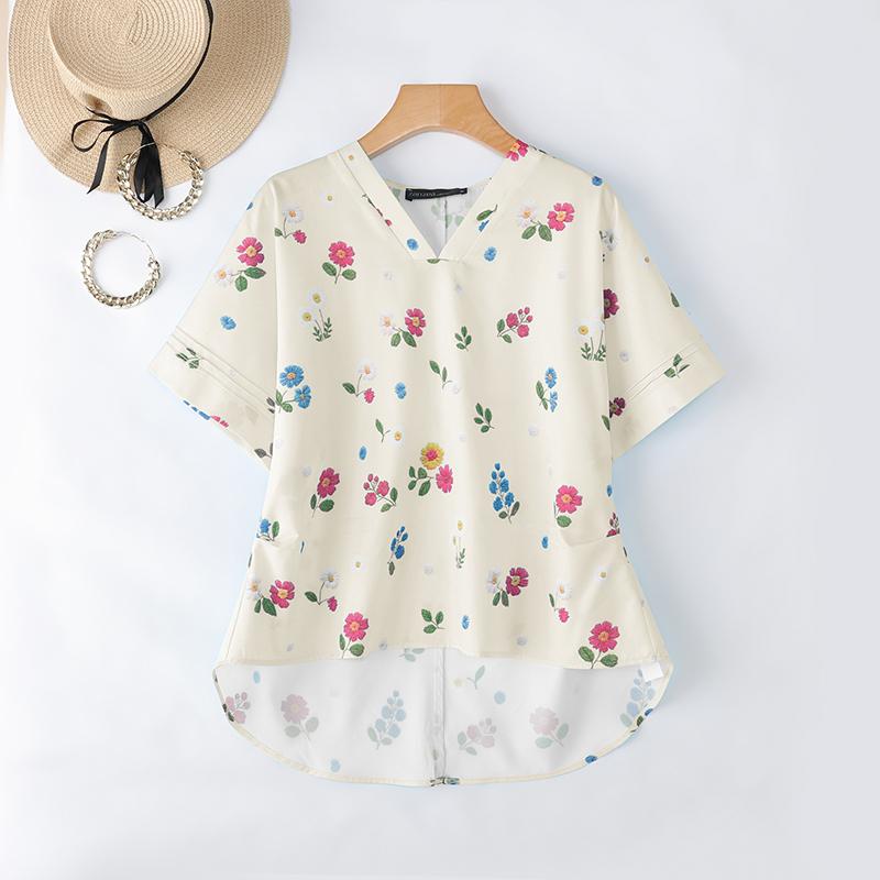 ZANZEA Women Summer V-Neck Casual Short Sleeve Irregular Floral Print Blouse