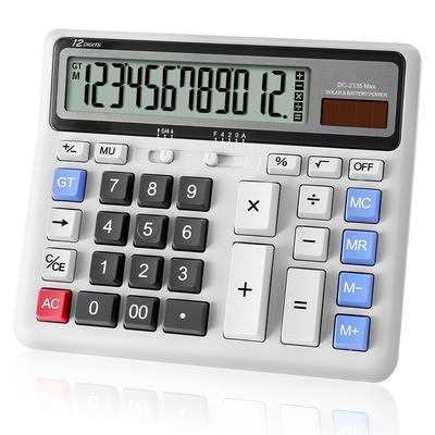 Desk Calculator 12 Digit with Big Buttons, Desktop Dual Power Calculator with Large Display for