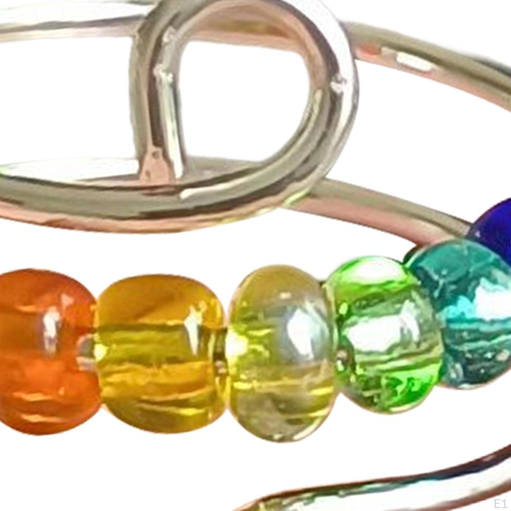 Rotatable Ring with Rainbow Bead Stylish for Girlfriend Ladies Anniversary