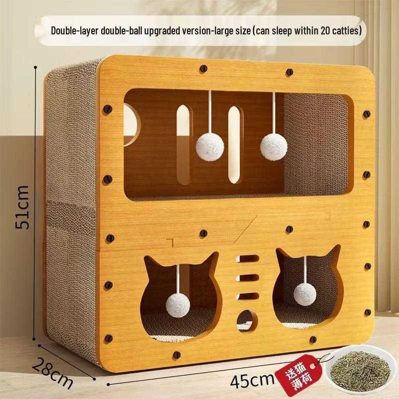 Durable Cat Bed & Scratching Post Combo: Year-Round, No-Shed, Scratch-Resistant Cat Toy & House
