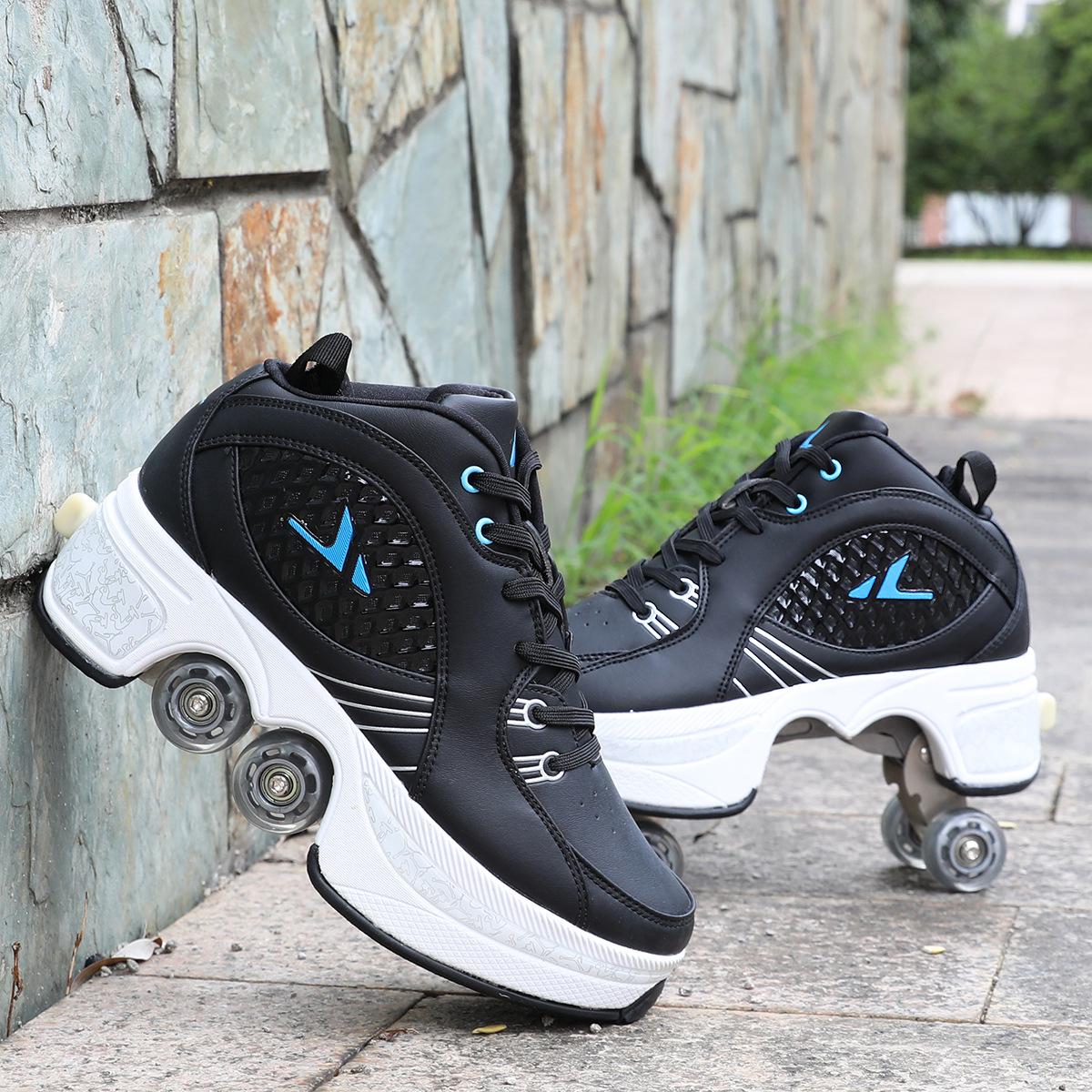 

Kids Four-Wheel Roller Skate Shoes Casual Deformation Parkour Sneakers Skates Adult Stage personalized Sport Roller Skate Shoes 42 Foot length26cm
