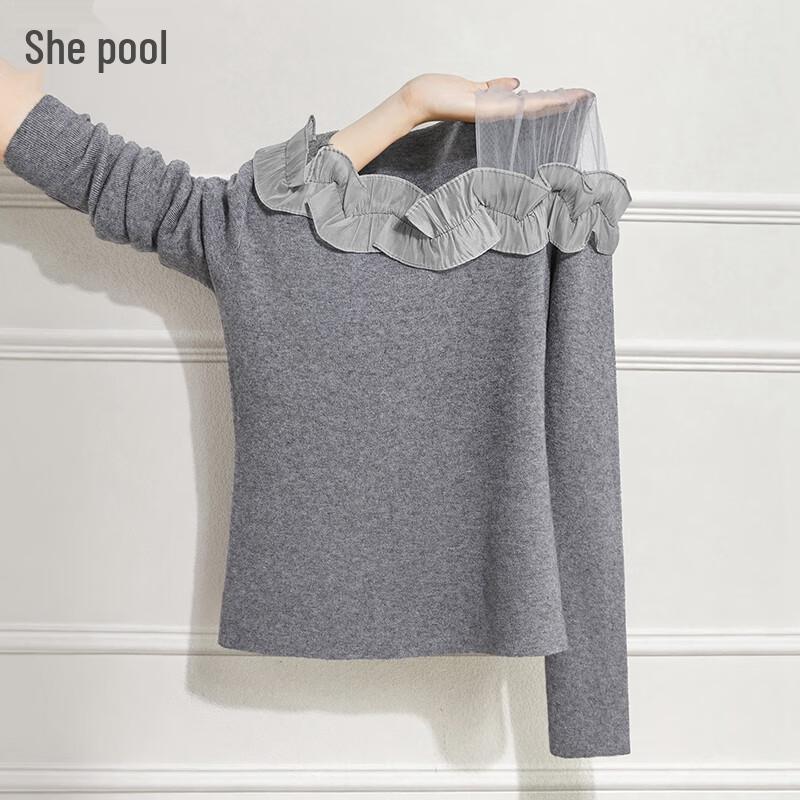 

Women s Elegant Spliced Mesh 3D Flower Knit Top One Size
