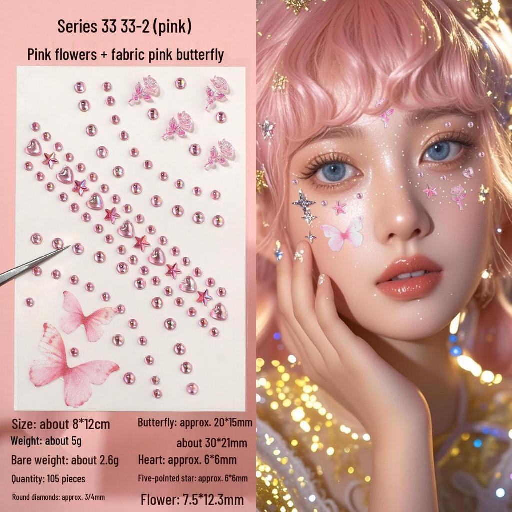 Children's Rhinestone Rose Diamond Face Stickers for Concert Makeup & Styling