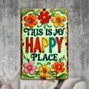 "Happy Place" Metal Wall Art Sign Waterproof Rustic Decor for Living Room