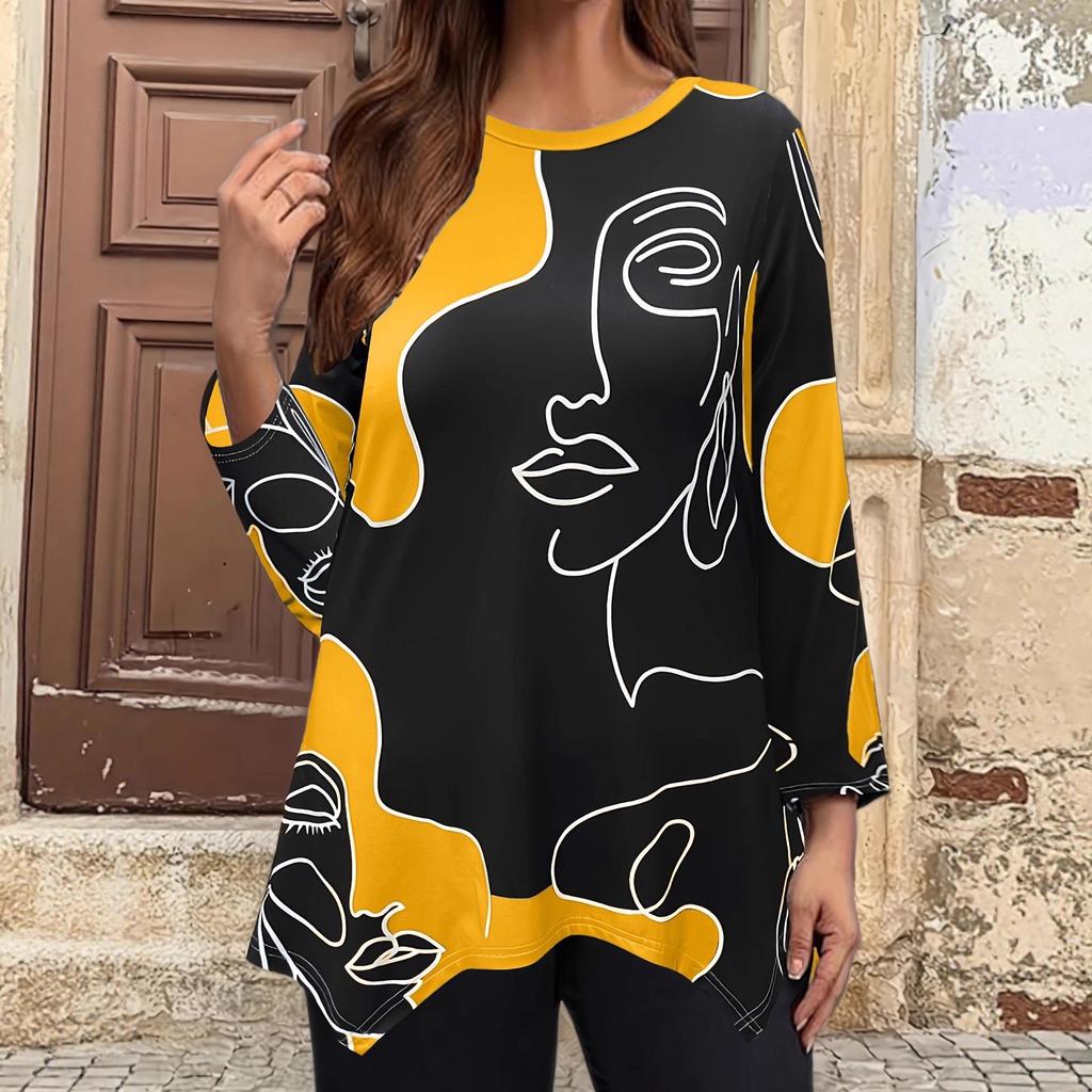 2026 Europäischer Bestseller Damen Freizeit Print Rundhals Langarm Mode Oberteil
