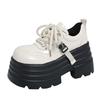 Fashion 10CM Women Leather Platform Sneakers Spring Ladies Wedge Heels Chunky Shoes Pumps Woman Lace-Up Thick Sole Casual Walking Shoes