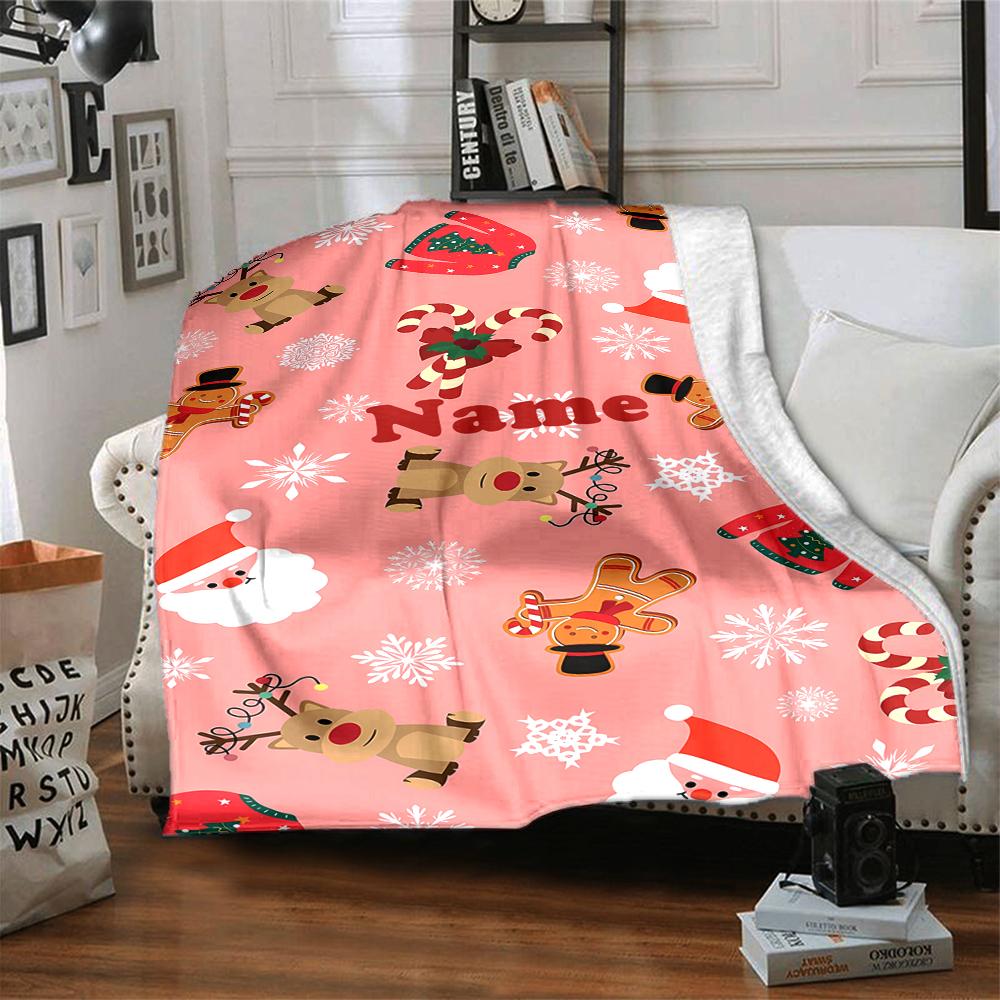 Custom Name Christmas Theme Printed Blanket - Perfect for Couch, Bed, Travel & Outdoor Use | Machine Washable, Cozy & Durable.
