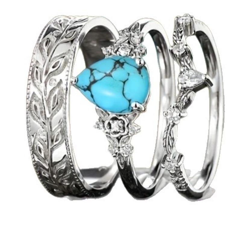 New European and American Engagement Ring for Men and Women, Couple Ring, Creative Alloy Inlaid Turquoise Ring