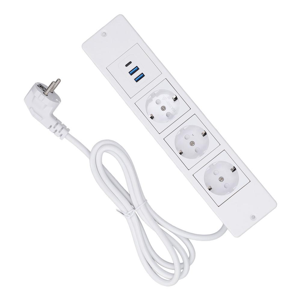 Wpuszczany przedłużacz 3x gniazda 2x USB A 1x USB C PD20W Porty Gniazdo stołowe z kablem 1,5 m Standardowy