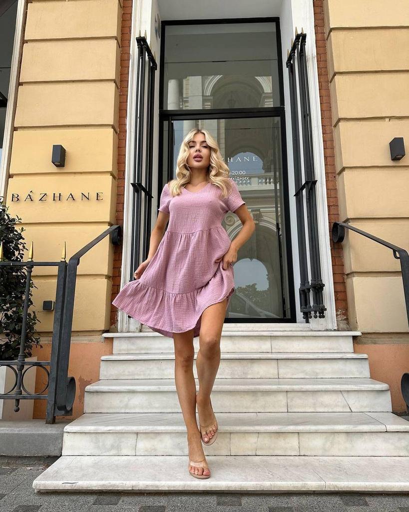 Summer 2024 Women's European & American V-Neck Casual Short Sleeve Flowy Dress